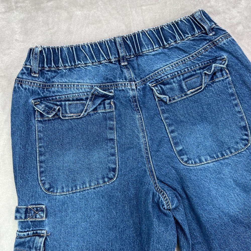 Forever 21 Jogger Jeans Womens Large Blue Medium Wash Cargo Utility Elastic Hem - Picture 12 of 12